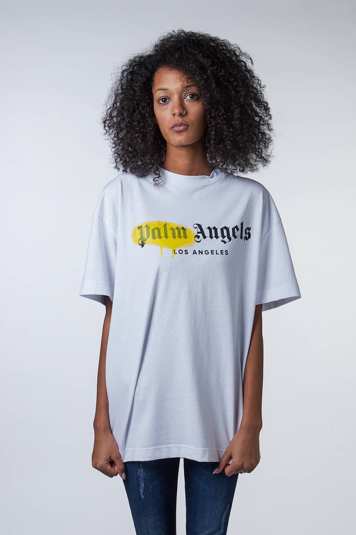 PALM ANGELS T-SHIRT PPMAA001F20JER0160118 WHITE/ YELLOW