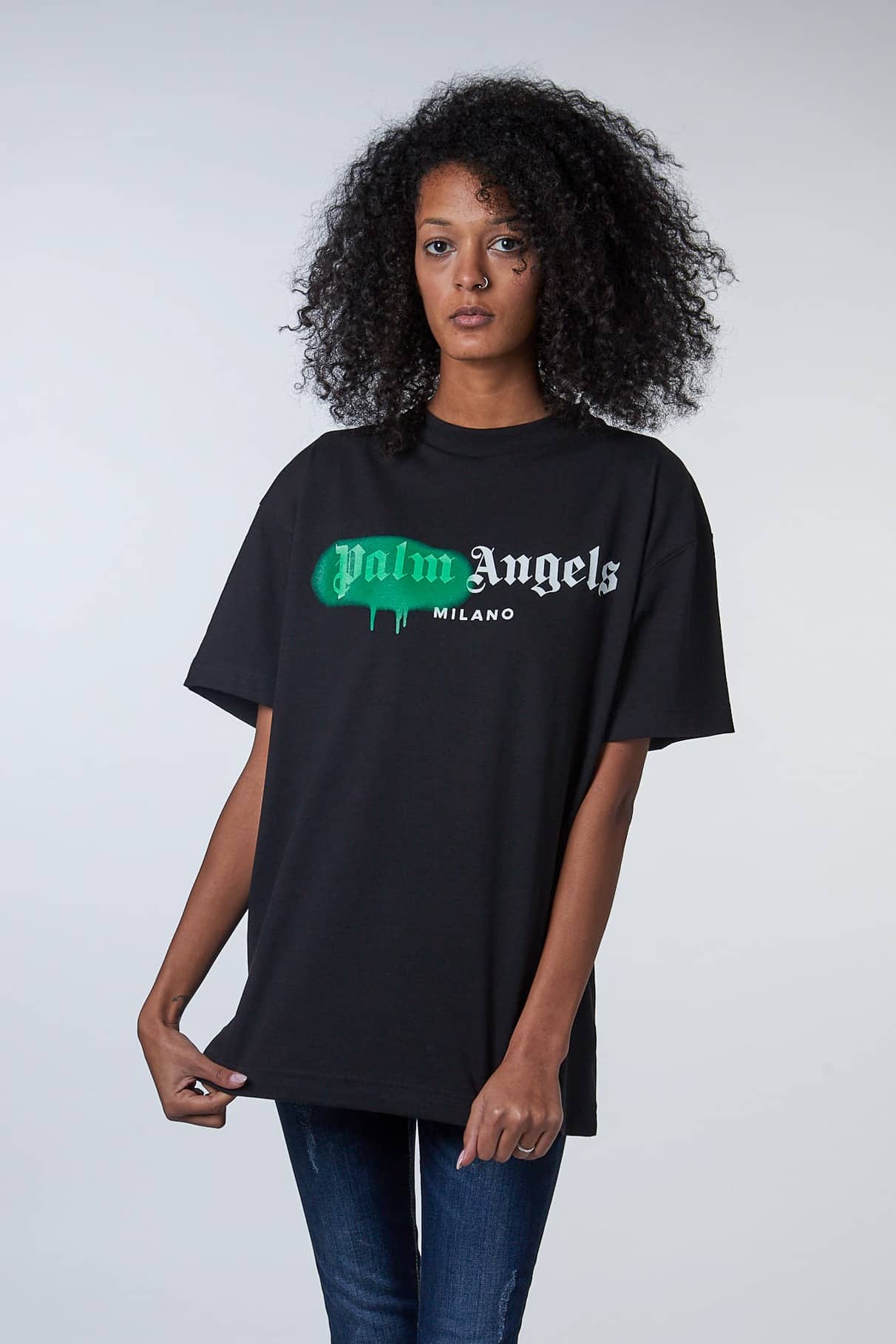 PALM ANGELS T-SHIRT PMAA01S204130541055 BLACK/GREEN U