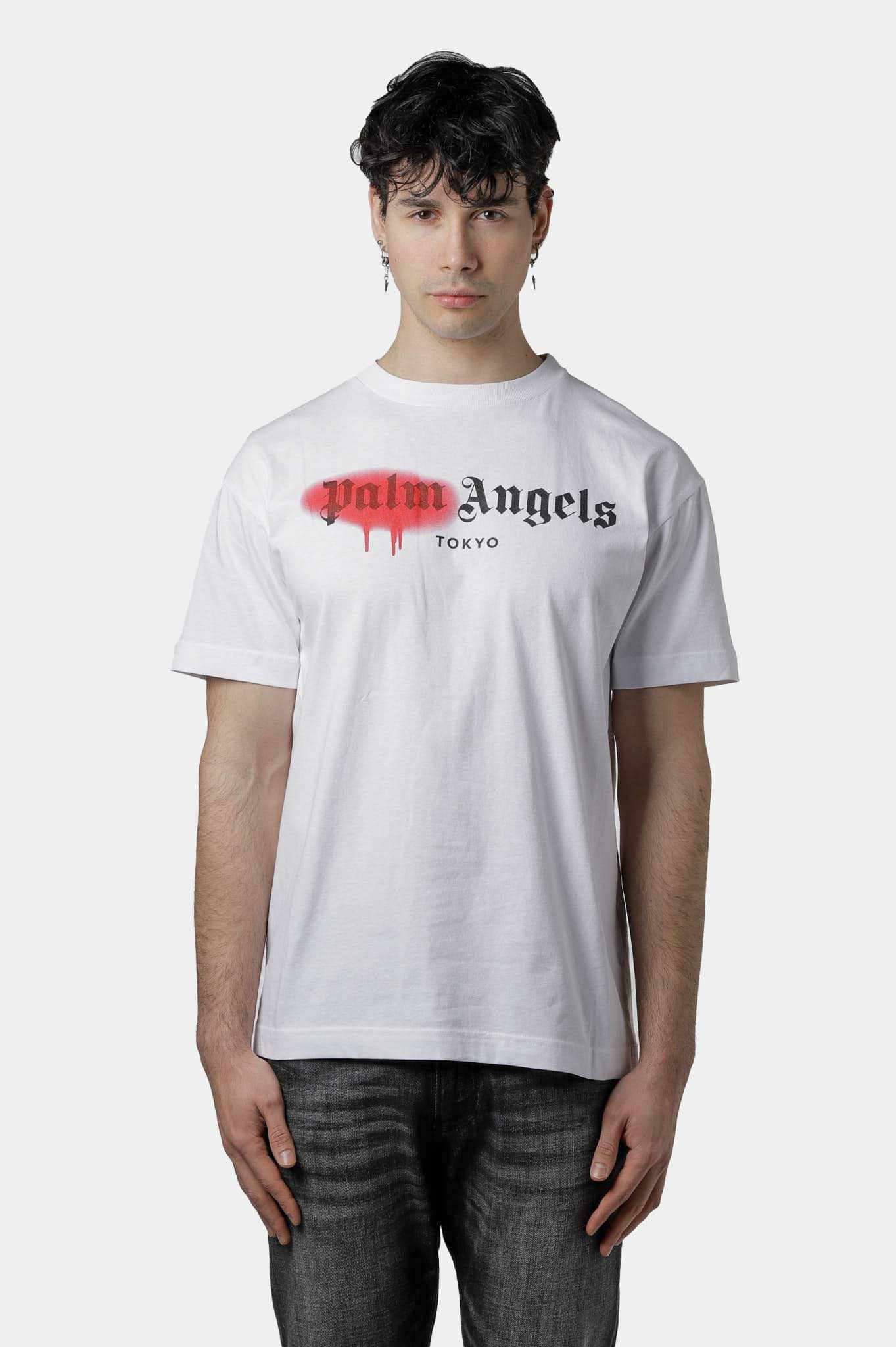 PALM ANGELS T-SHIRT PMAA001S204130590129 WHITE RED UOMO