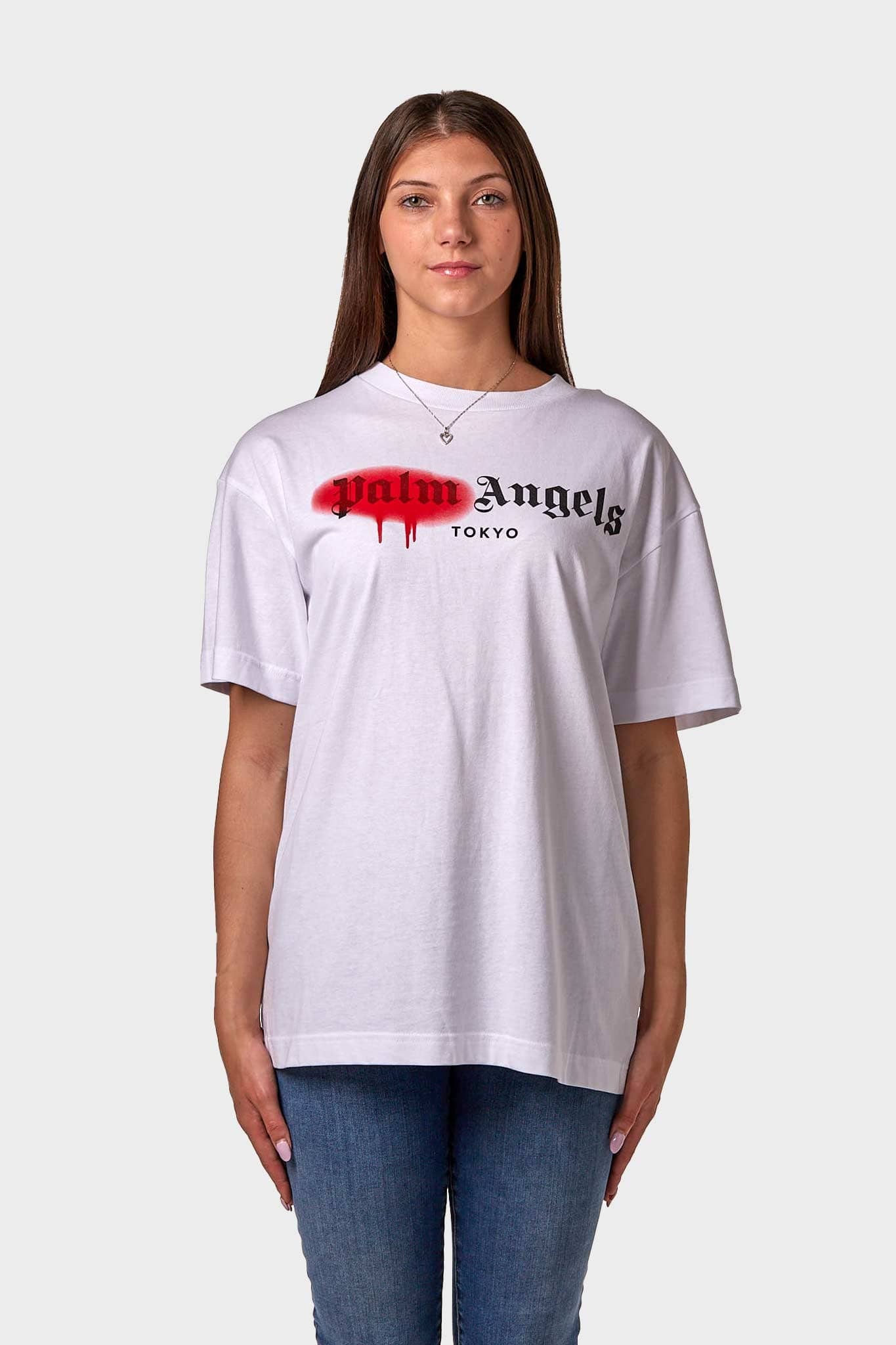 PALM ANGELS T-SHIRT PMAA001S204130590129 WHITE RED UOMO